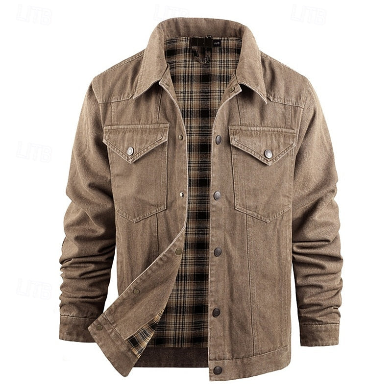 Men's Rugged Lined Work Jacket – Everyday Snap Button Jacket with Chest Pockets
