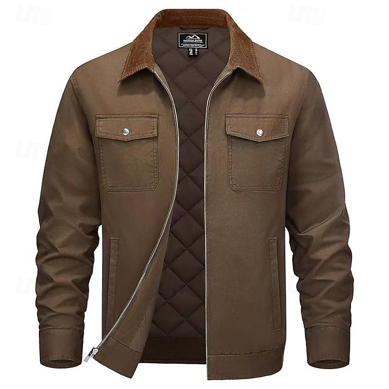 Men's Rugged Utility Jacket – Classic Contrast Collar Work Jacket