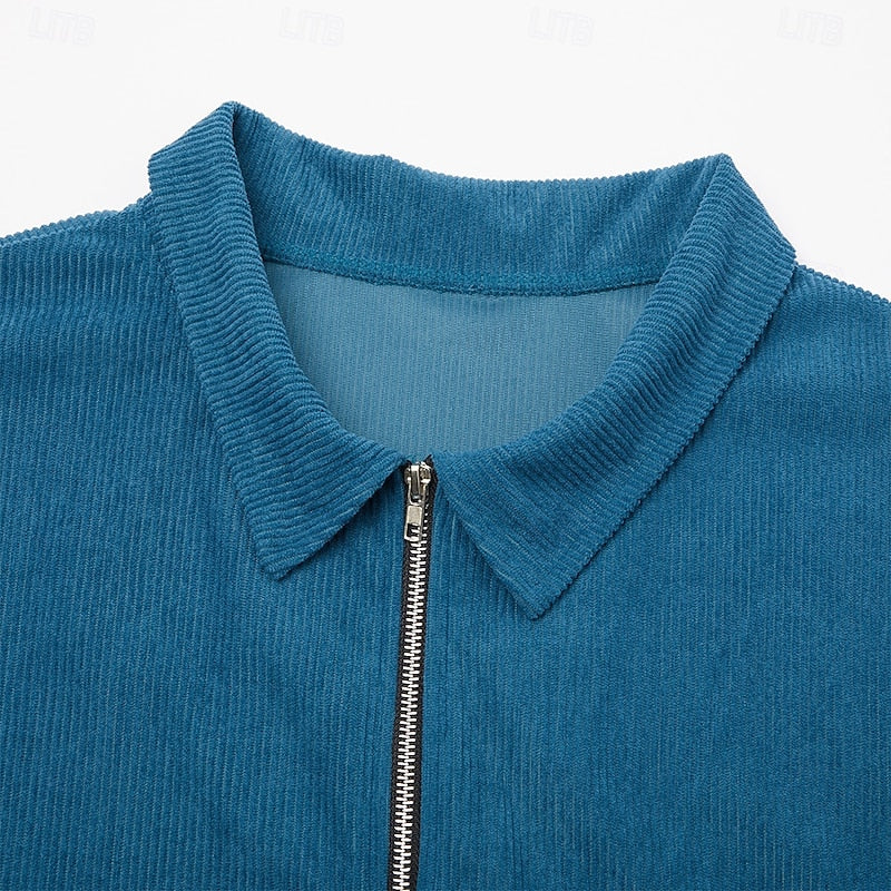 Men's Ribbed Textured Jacket – Classic Collared Casual Jacket with Pockets