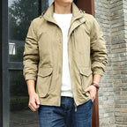 Men's Hooded Utility Jacket – Lightweight Stand Collar Jacket with Chest Pockets